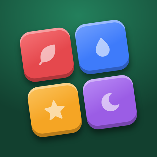 Bloc Flush icon: four red, blue, yellow and purple blocks on a green background
