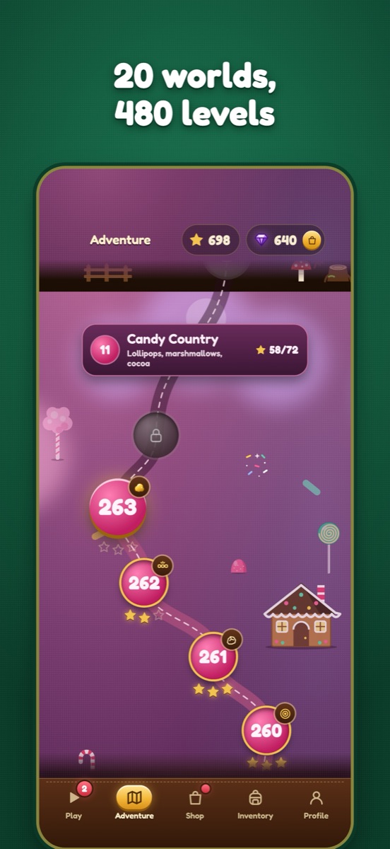iPhone screenshot 2: “20 worlds, 480 levels”