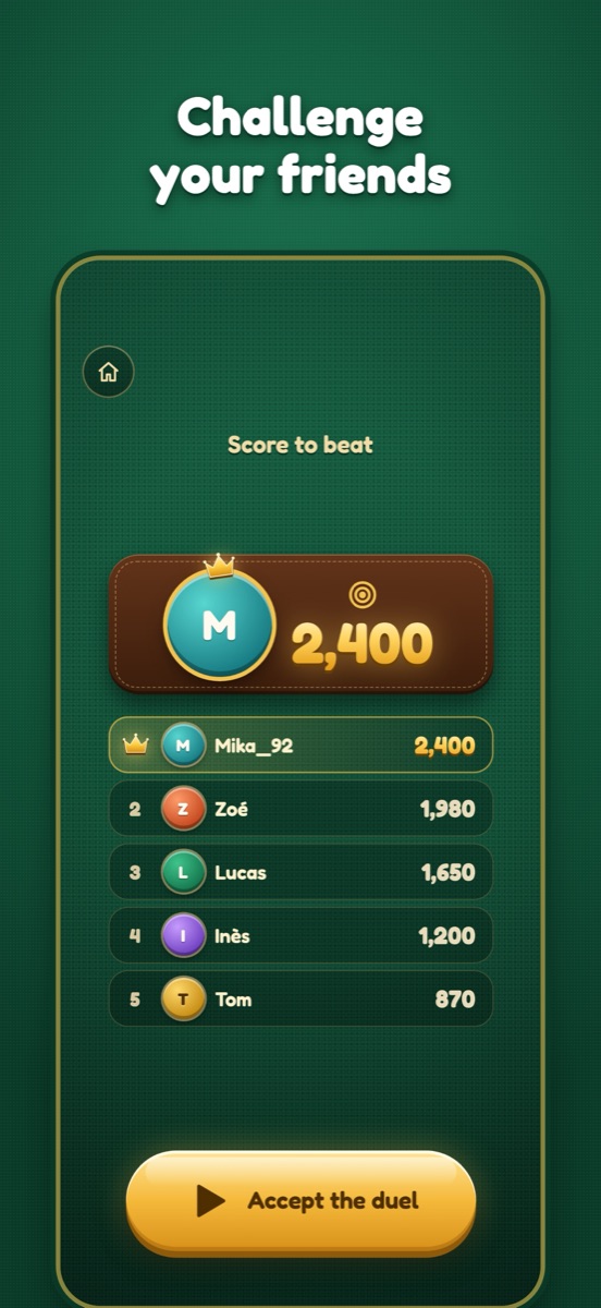 iPhone screenshot 6: “Challenge your friends”